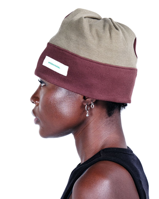 Potplantclub Split Ribbed Beanie - Brown/Green AW26
