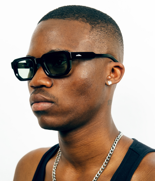 Milk Jules Sunglasses -Black Gloss/ Green Lens