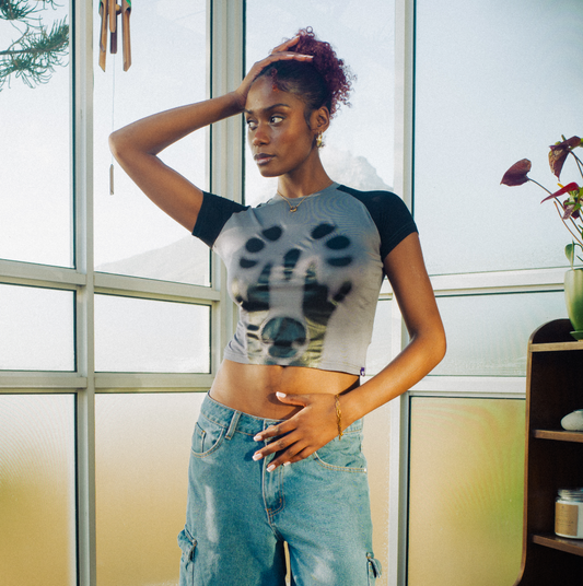 Back Yard Halftone Baby Tee - Black/Grey