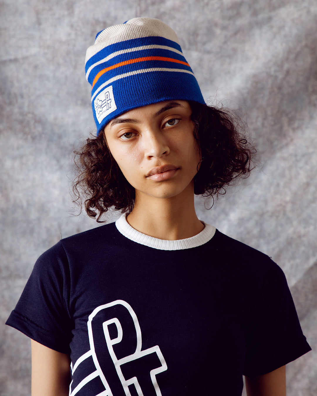 Precious Plant Club Skull Beanie - Blue/Cream/Orange