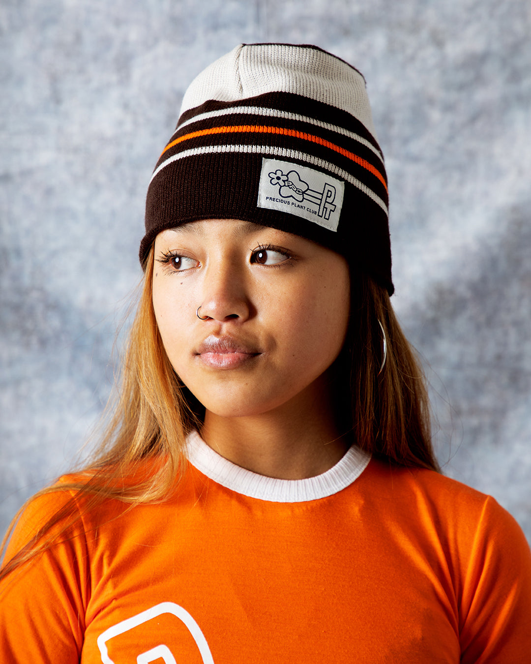 Precious Plant Club Skull Beanie - Brown/Cream/Orange