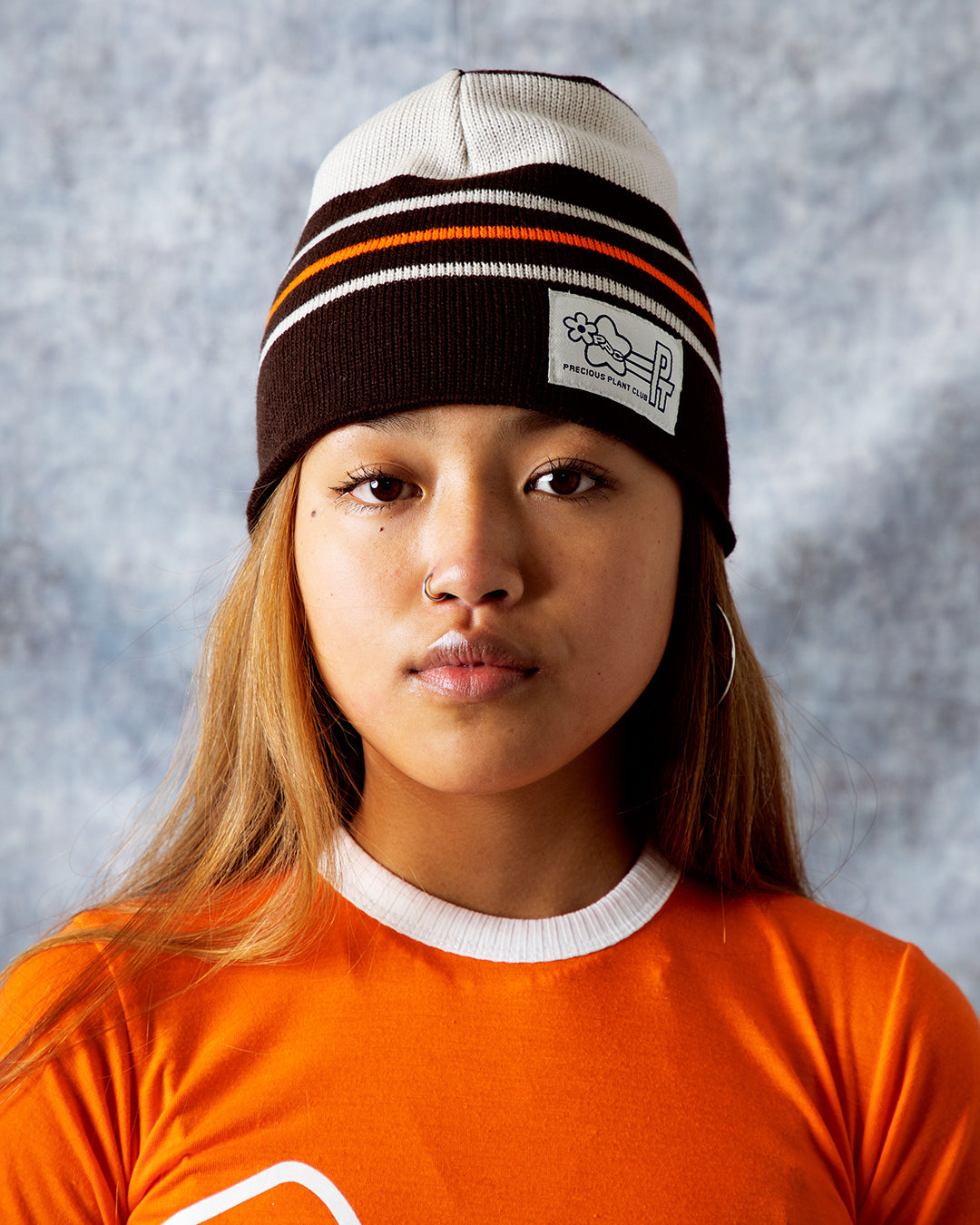 Precious Plant Club Skull Beanie - Brown/Cream/Orange