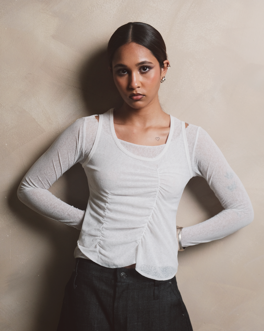 Aelahn "Cantik Layer"  Double Layered Top - White SS26