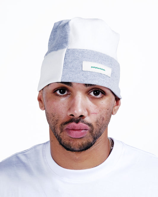 Potplantclub Split Ribbed Beanie - Grey/ White AW26